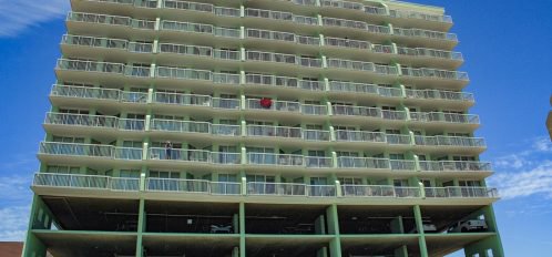 an outside view of the Paradise Point Resort in North Myrtle Beach